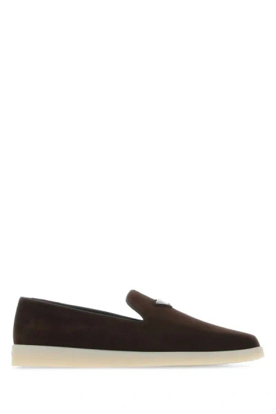 Prada Dark Brown Suede Slip Ons