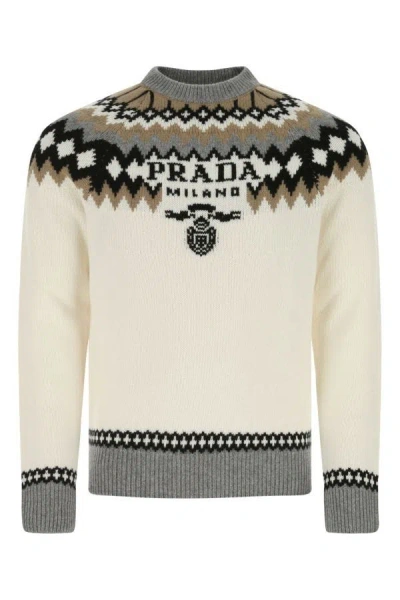 Prada Man Embroidered Cashmere Sweater In Multicolor