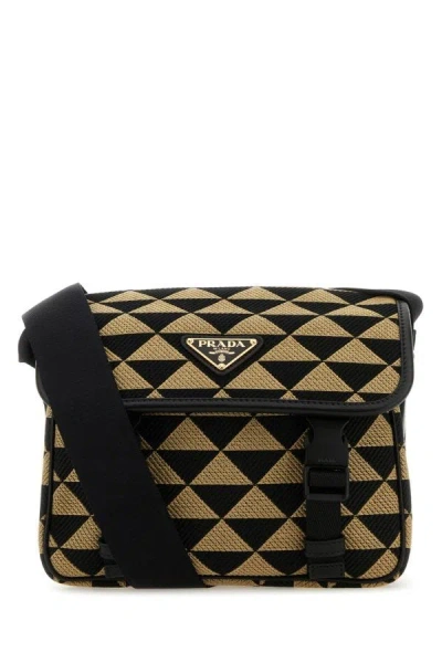 PRADA PRADA MAN EMBROIDERED FABRIC PRADA SYMBOLE CROSSBODY BAG