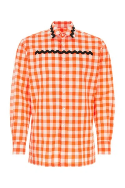 Prada Orange Embroidered Poplin Shirt In Multicolor