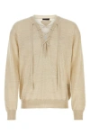 Prada Lace-up Neckline Cashmere Blend Sweater In Brown
