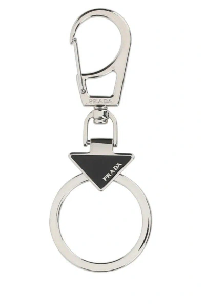 Prada Enamel Triangle Logo Keyring In White