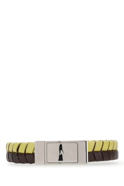 PRADA PRADA MAN TWO-TONE LEATHER BRACELET