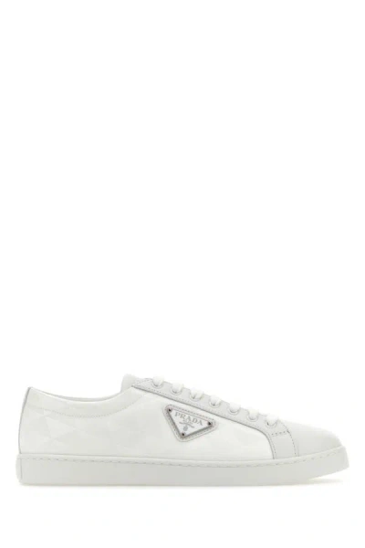 Prada Man White Nylon And Leather Sneakers