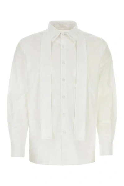 Prada Long-sleeved Poplin Shirt In White