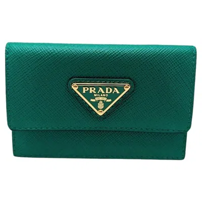 Pre-owned Prada Mango Saffiano Lux Leather Card Holder In Blue