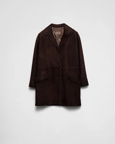 Prada Suede Coat In Coffee