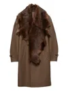 Prada Wool Coat With Shearling Collar In Brown