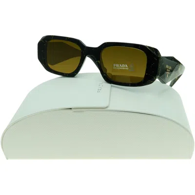 Pre-owned Prada Marble Sunglasses Pr17ws Black/yellow Marble W Gold Geometric Women's In Brown