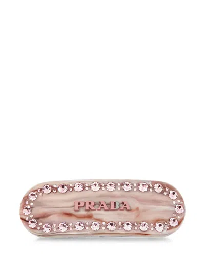 Pre-owned Prada Marbled Crystal-embellished Hair Clip In Pink
