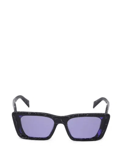 Pre-owned Prada Marble-print Geometric Sunglasses In Black
