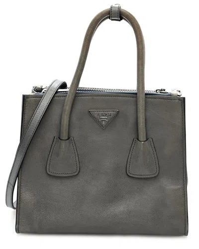 Prada Marine Glace Calf Leather Twin Pocket Tote (authentic Pre-loved) In Gray