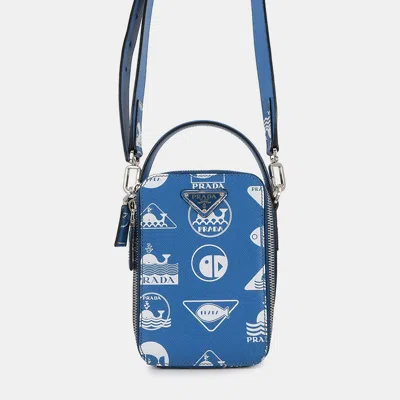 Pre-owned Prada Marine Print 2-way Bag Blue/white Leather In Multi