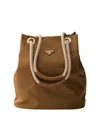 Prada Re-nylon Mariner Bucket Bag With Braided Handles In Brown