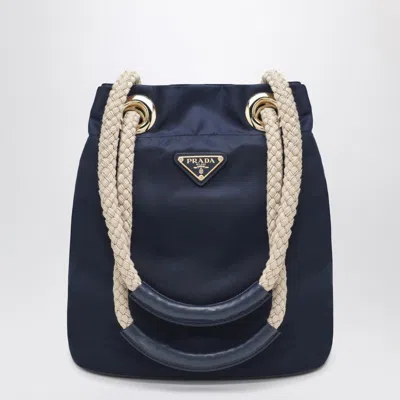 Prada Mariner Small Bucket Bag In Baltic Blue Renylon In Black