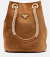 Prada Mariner Small Suede Bucket Bag In Brown