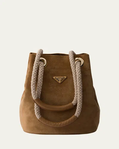 Prada Mariner Suede Bucket Shoulder Bag In Brown
