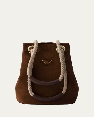 Prada Mariner Suede Bucket Shoulder Bag In Brown