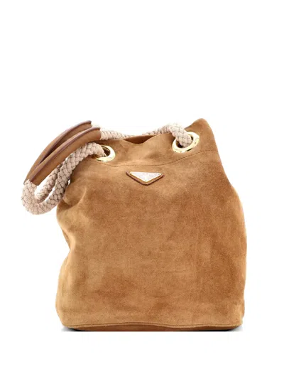 Pre-owned Prada Mariner Suede Medium Bucket Bag In Brown