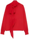 Prada Marocaine Offset Button Silk Top With Scarf In 红色