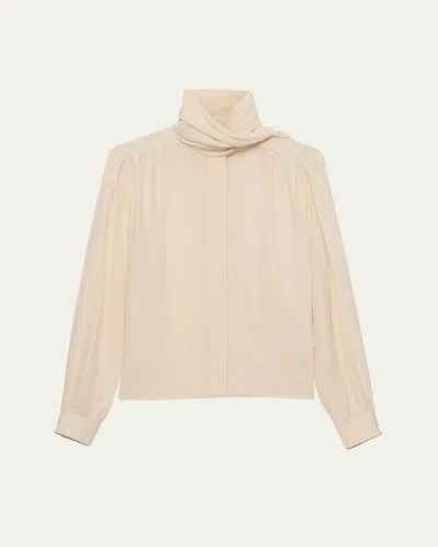 Prada Marocaine Button Down Silk Top With Scarf In Ivory
