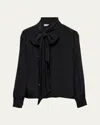 Prada Marocaine Offset Button Silk Top With Scarf In F0002 Nero