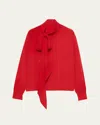Prada Marocaine Offset Button Silk Top With Scarf In Red