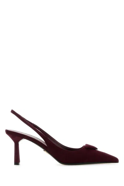 Prada Maroon Logo Heels In Burgundy