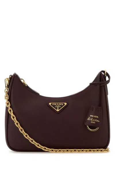 Prada Maroon Logo Shoulder Bag In Burgundy