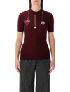 Prada Short-sleeved Wool Sweater With Pendants In Burgundy
