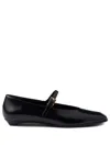 Prada Brushed Leather Mary Jane Ballerinas In Black