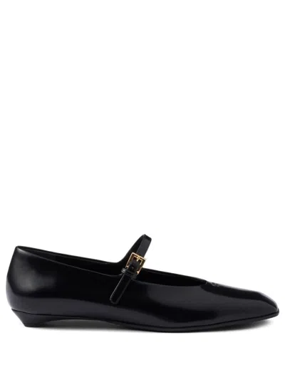 Prada Brushed Leather Mary Jane Ballerinas In Black