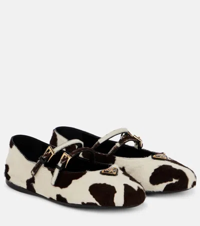 Prada Mary Jane Calf Hair Ballet Flats