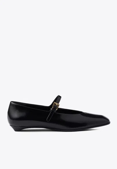 Prada Ballerinas Mary Jane In Brushed Leather In Black