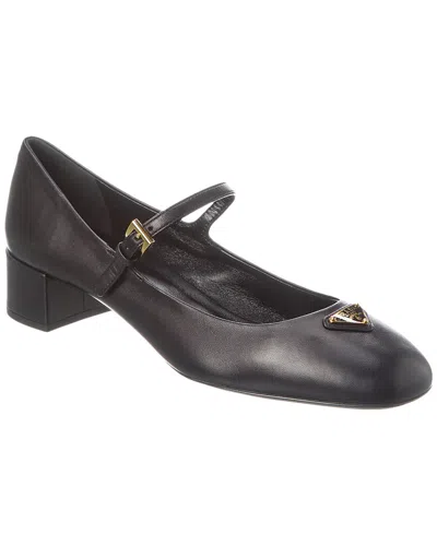 Prada Lamb Leather Block Heel Pumps In Black