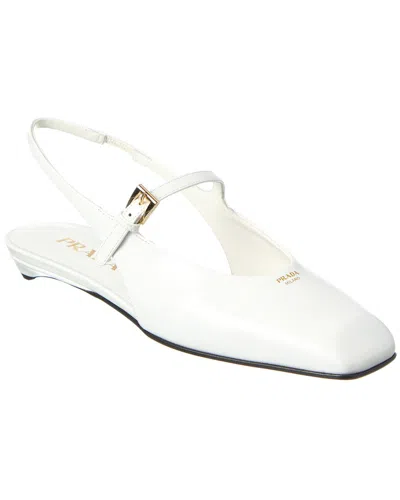 Prada Mary Jane Leather Slingback Ballerina Flat In White