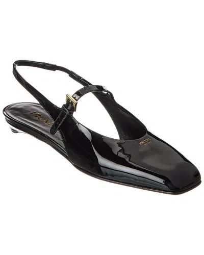 Prada Mary Jane Patent Pointy-toe Slingback Ballerina Flat In Black