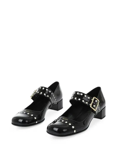 Prada Mary Jane Patent-leather Pumps In Black