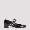 Prada Block Heel Round Toe Patent Finish Studded Detail In Nero