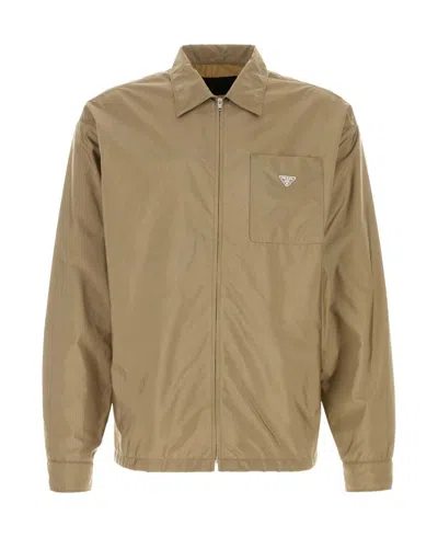 Prada Mastic Re-nylon Shirt In Brown