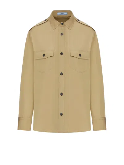 Prada Mastice Cotton Shirt In Brown
