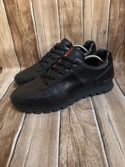 Pre-owned Prada Matchrace Leather Trainers Shoes In Black