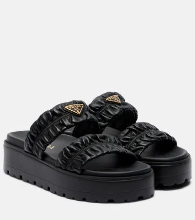 Prada Matelassé Leather Platform Sandals In Black