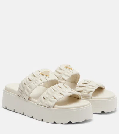 Prada Matelassé Leather Platform Sandals In White