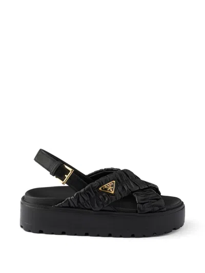 Prada Matelassé Nappa Leather Flatform Sandals In Black