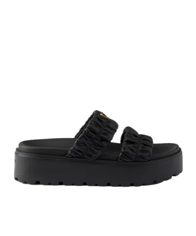 Prada Matelassé Nappa Leather Flatform Slides In Black