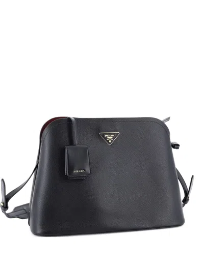 Pre-owned Prada Matinee Bag Saffiano Leather Medium Shoulder Bag In Black