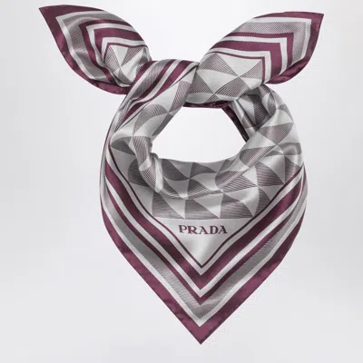 PRADA MAUVE PRINTED SILK TWILL SCARF 55X55