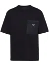 Prada Men's Plain Cotton Badge Pocket T-shirt In Black