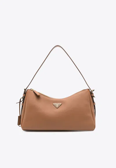 Prada Medium Aimée Leather Shoulder Bag In Brown